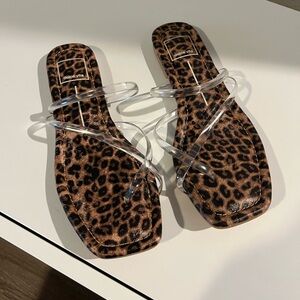 Dolce Vita Leopard Print Slide Sandals with Clear Strappy Upper